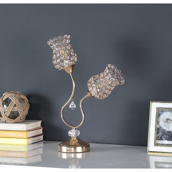 Ore International 18.75 2 Floral Trumpet Glam Metal Table Lamp in Rose Gold