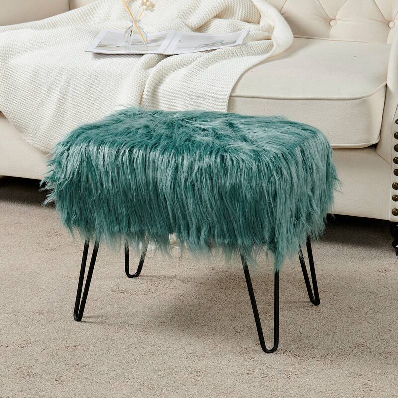 Mongolian Fauxfur Ottoman