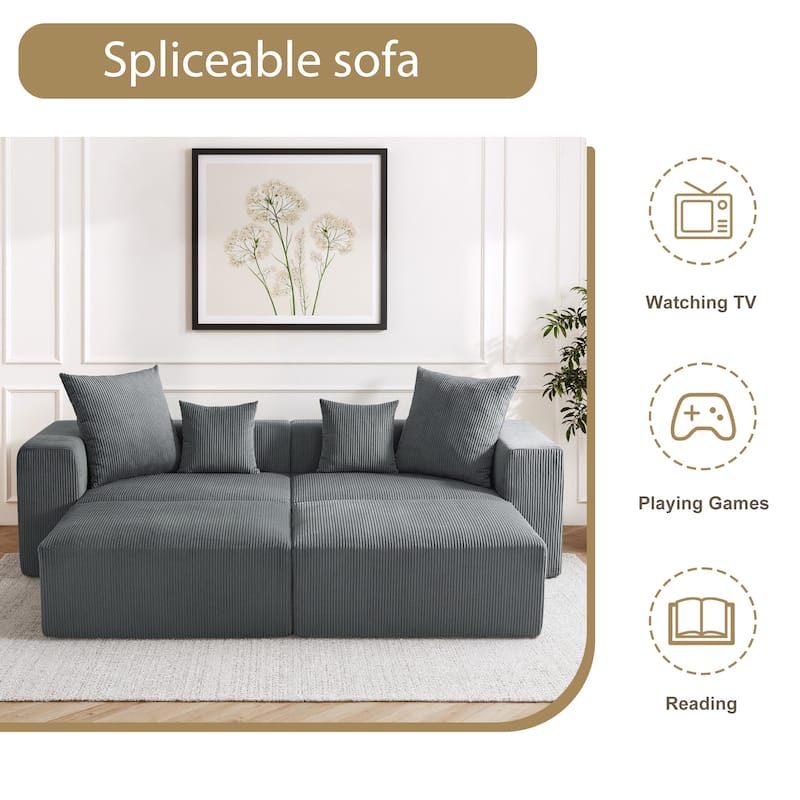 Corduroy Upholstered Modular Sectional Sofa with Ottoman