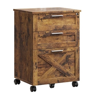3-Drawer File Cabinet with Lock, Mobile Under Desk Filing Cabinet for Home Office, Wood Storage Organizer