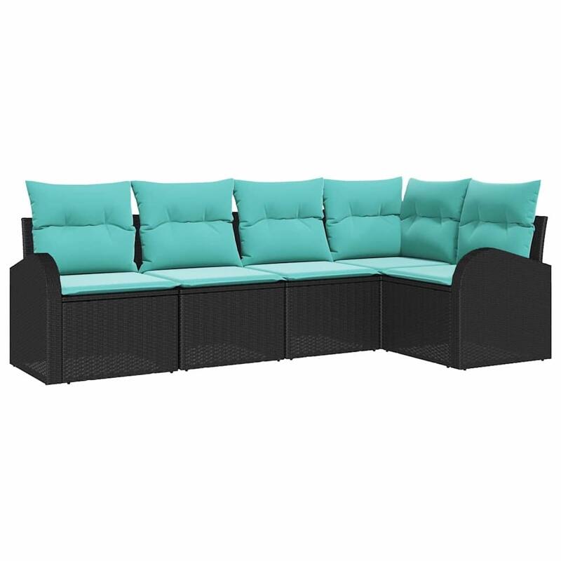 vidaXL 5/6 Garden Sofa Set with Cushions Black/Brown/Grey Poly Rattan - 92.1 x 48.8 x 27.2