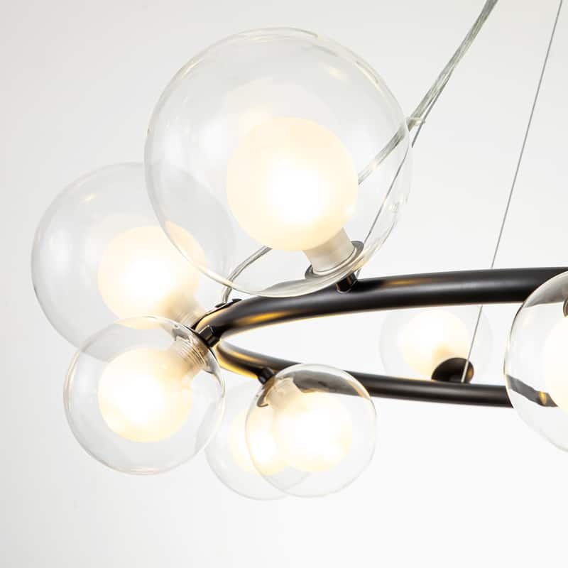 14-Light Cluster Sputnik Glass Globe Bubble Pendant Wagon Wheel Chandelier for Living/Dining Room - 32.7" W