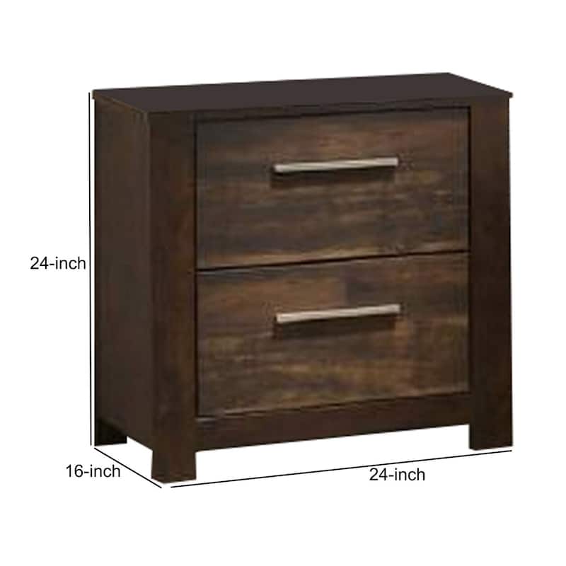 Brown 2 Drawer 16 in. W Nightstand with Bar Metal Handles