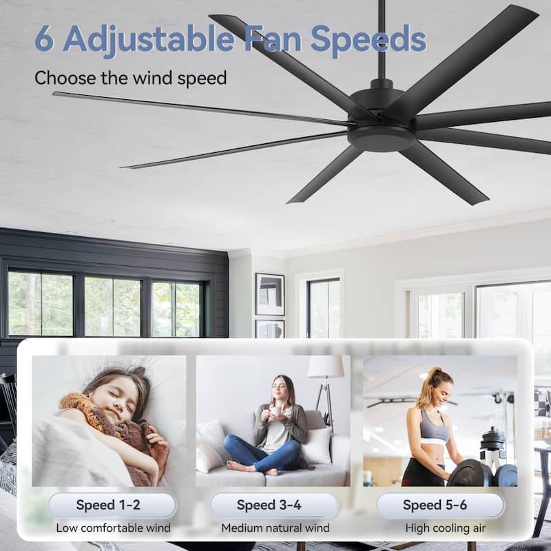 65/72/84-In Black/White Industrial Ceiling Fan with Remote without Light(8-Blade)