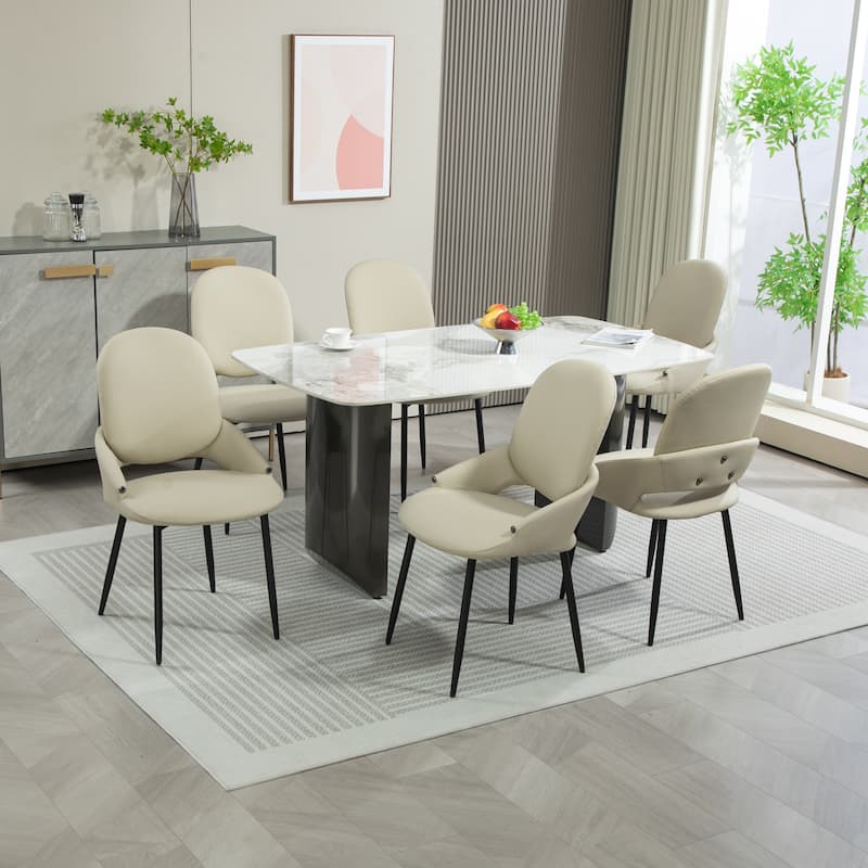 XINMICS Faux Leather Upholstered Dining Chairs Set of 2/4/6 - Set of 6 - Beige