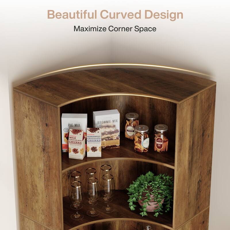 6-Tier Corner Bookshelf, 70.9" Tall Corner Shelf with Curved Edges