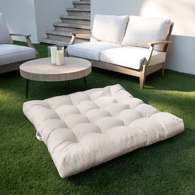 Sorra Home Sunbrella Large Indoor/Outdoor Palm Square Tufted Floor Pillow with Handle (Single Pillow)