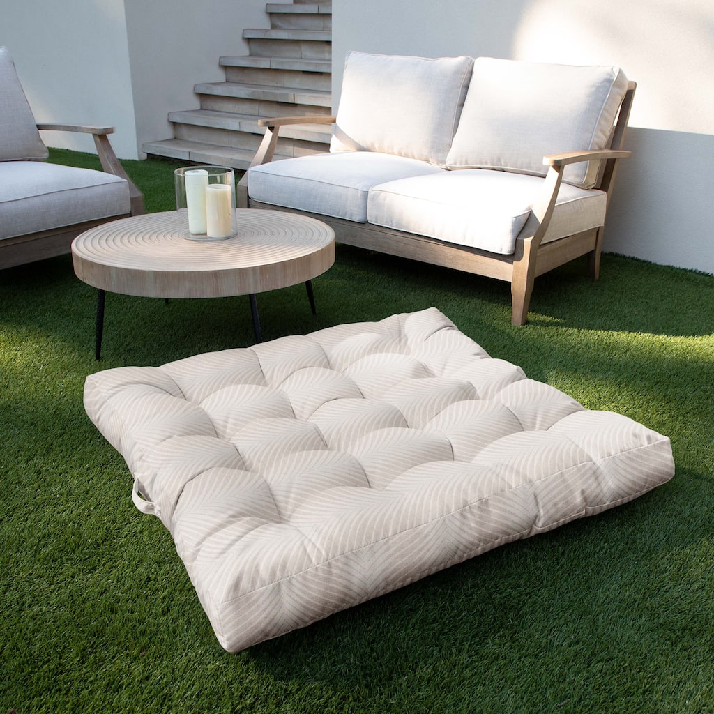 Sorra Home Sunbrella Large Indoor/Outdoor Palm Square Tufted Floor Pillow with Handle (Single Pillow)