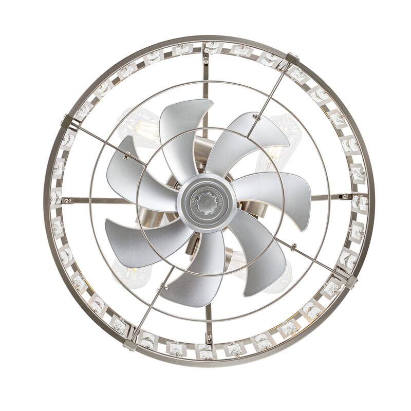 20" Satin Nickel ABS 7-Blade Caged Ceiling Fan with Light and Remote