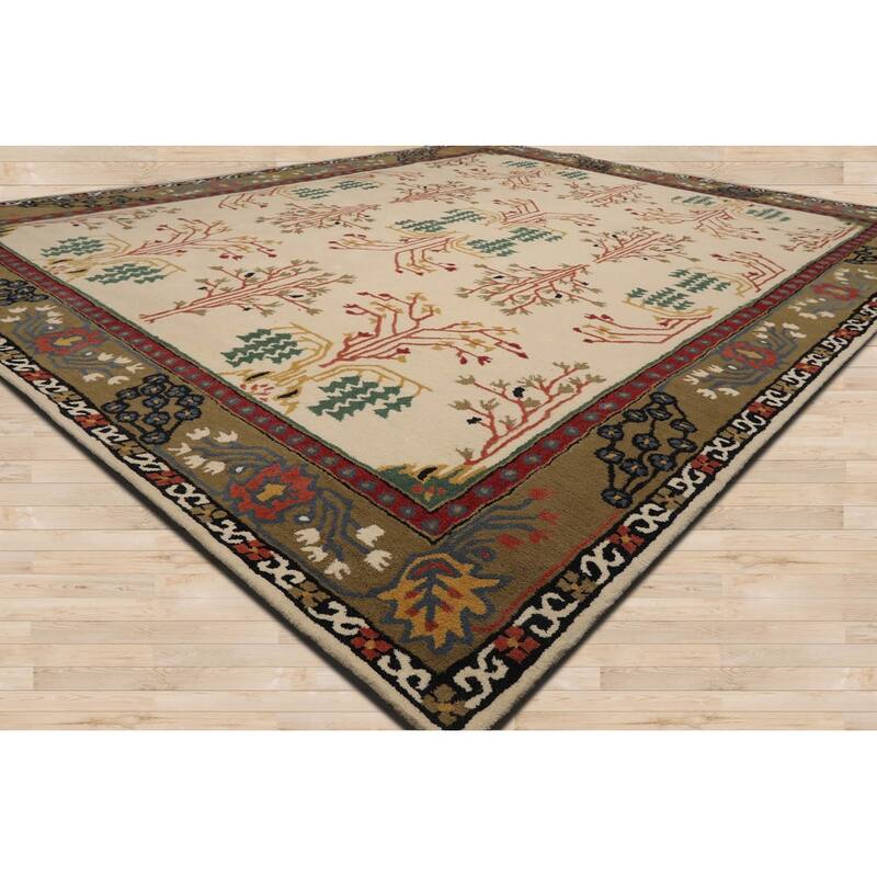 Hand Tufted Hand Made Wool Transitional Oriental Area Rug Olive Green