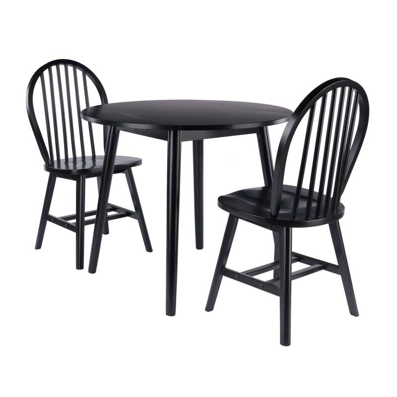 3-Piece Wooden Dining Table and Chairs - 35.5" - Black
