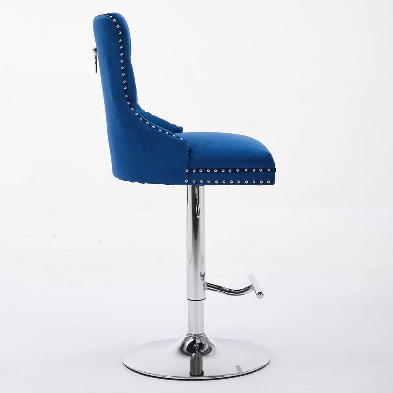 Thick Chrome Swivel Velvet Barstools,Adjustable Height,Modern Upholstered,Sponge&Spring（Set of 2)