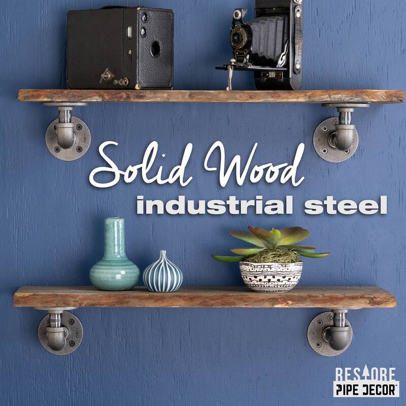 PIPE DECOR Live Edge Reclaimed Wood Shelf with Industrial Pipe Brackets, Set of 2