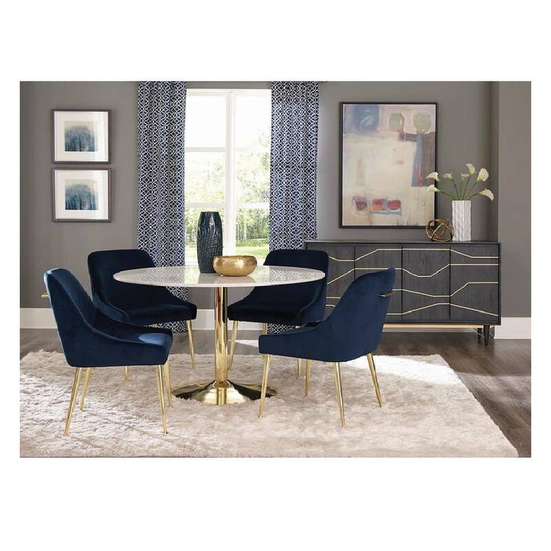 Set of 2 Upholstered Side Chairs with Metal Legs in Dark Ink Blue