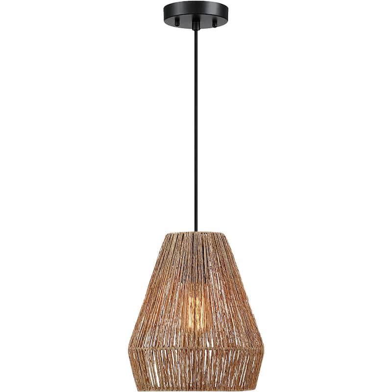 True Fine Bohemian Natural Jute Rope Island Mini Pendant Light with Black Hardware