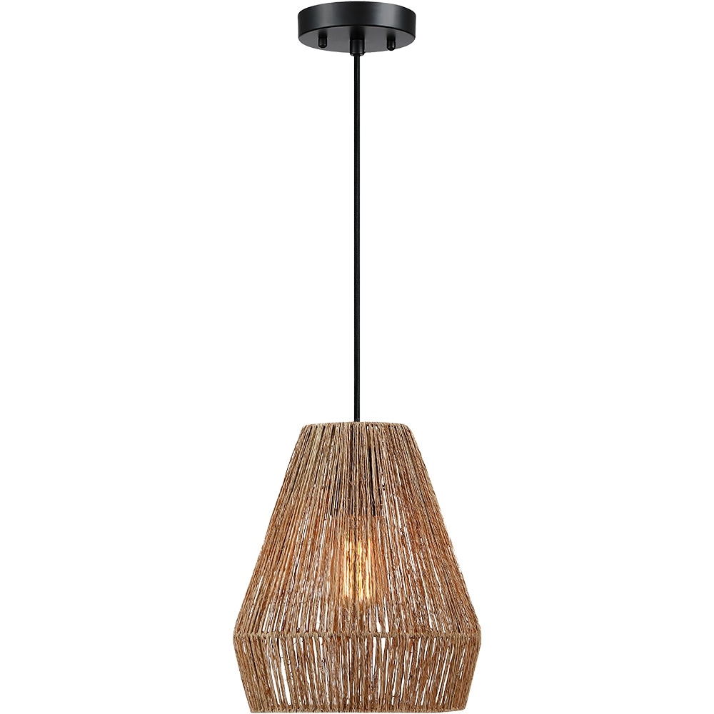 True Fine Bohemian Natural Jute Rope Island Mini Pendant Light with Black Hardware