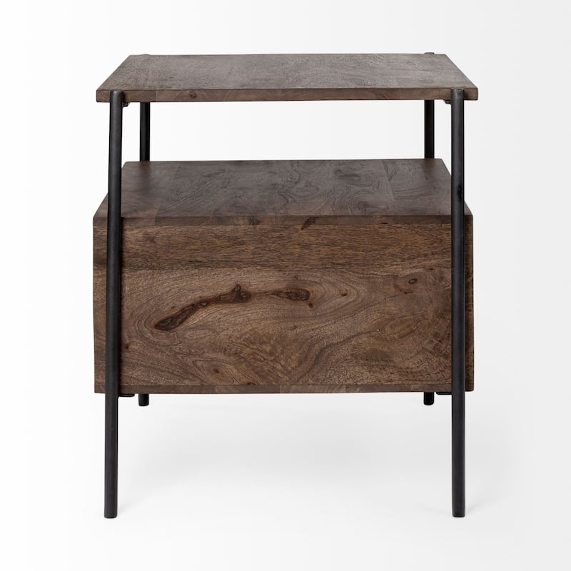 Brown Solid Wood Square End Table with Storage Shelves - 20” x 21” x 24” (D x W x H)