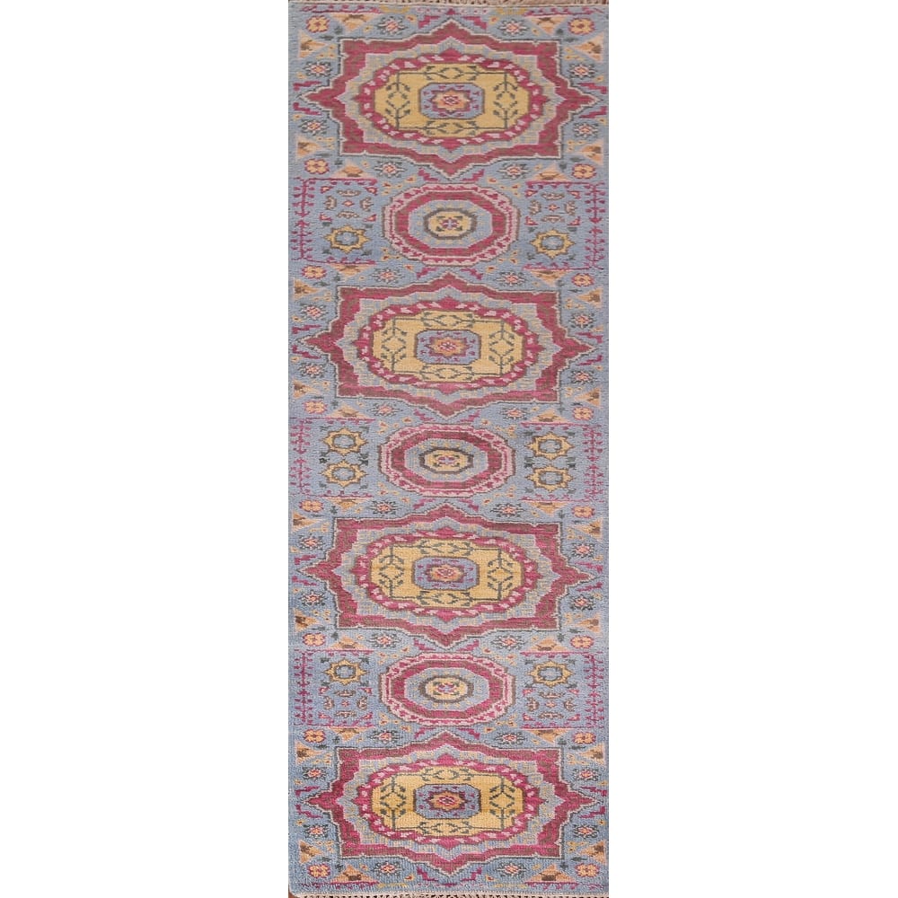 Blue Kazak Oriental Runner Rug Hand-Knotted Wool Carpet - 2'6"x 9'8"