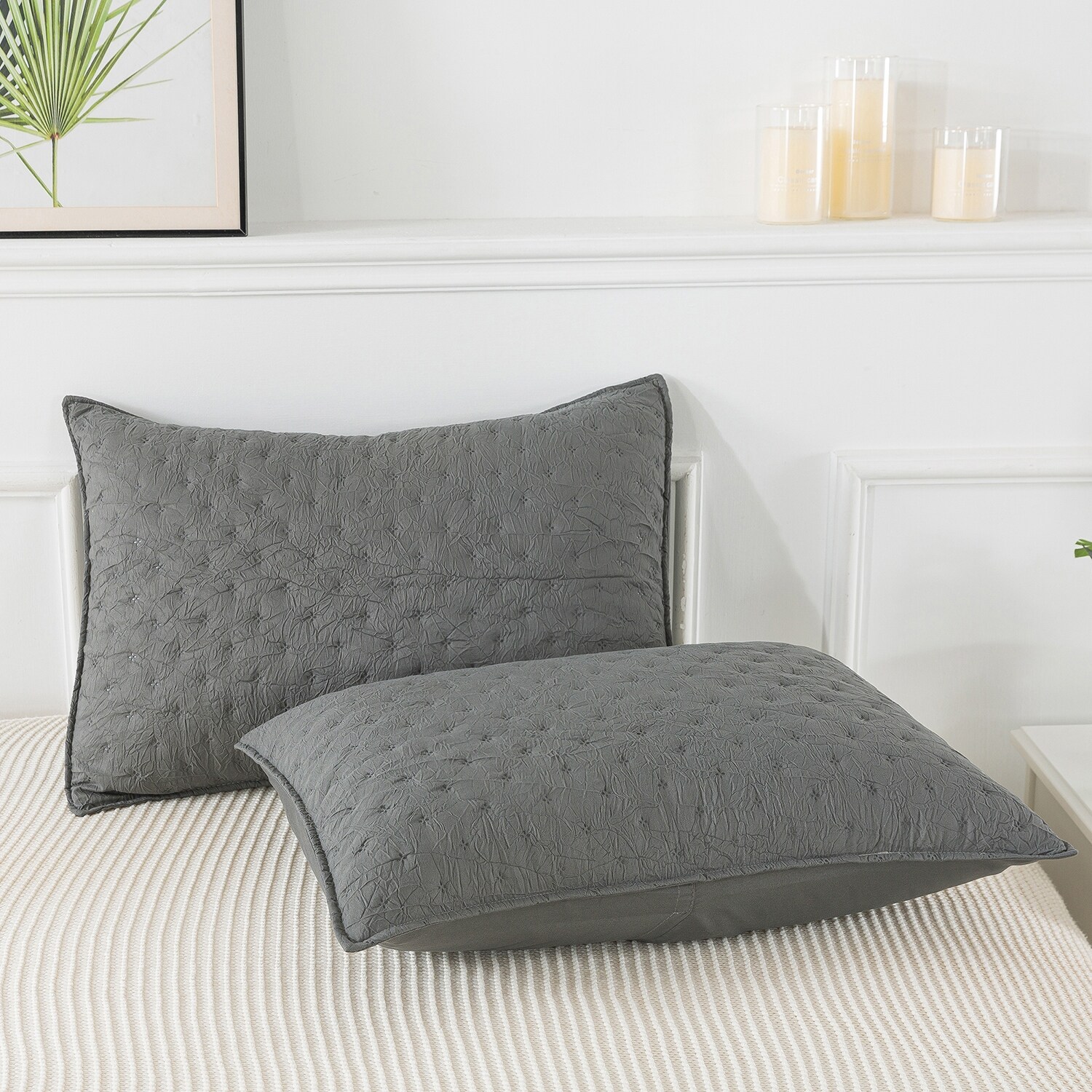 3 Pieces Quilted Creased Square Comforter Set with 2 Pillow Shams