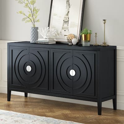 Vintage Distressed Finish Sideboard with Round Metal Handles and Large Storage Capacity