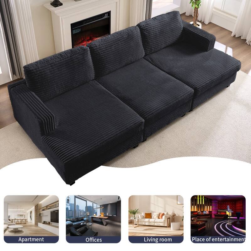 Mixoy Oversize Corduroy Fabric Convertible Modular 3-seater Sofa/Loveseat Sofa For Living Room
