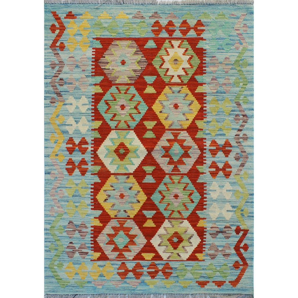 Flatweave Mohigul Red/Blue Rug - 3'3" x 5'0"