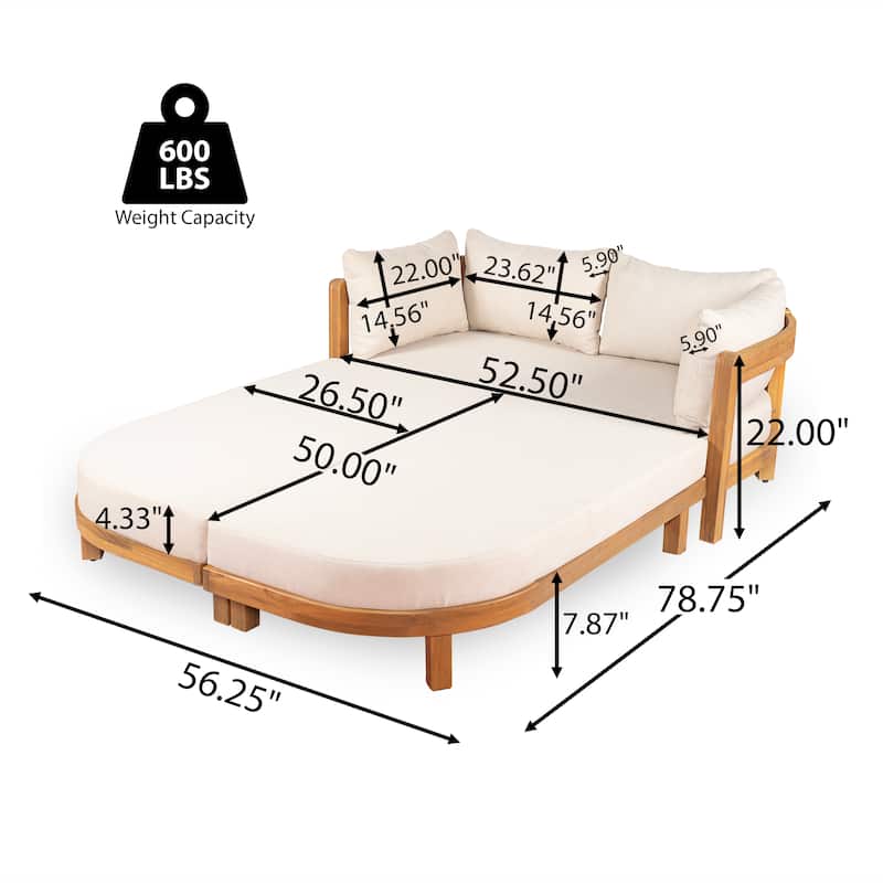 Scott Living Donovan Outdoor Acacia Wood Daybed with Cushion