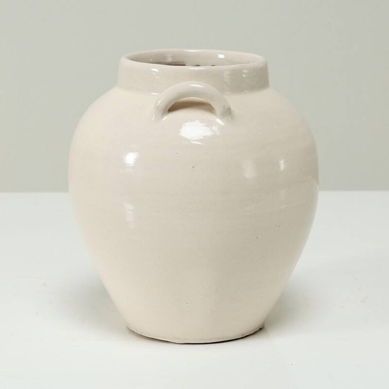 Approx. 9" H Off White Ceramic Vase with Two Handles
