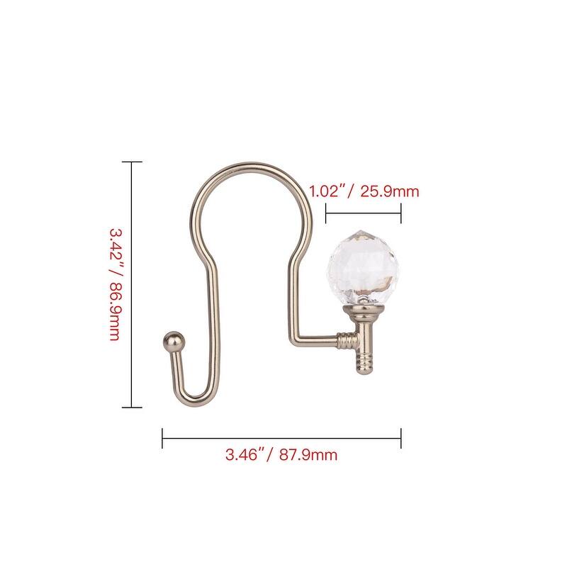 Utopia Alley Rustproof Zinc Double Shower Curtain Hooks for Bathroom, Crystal Design, Set of 12