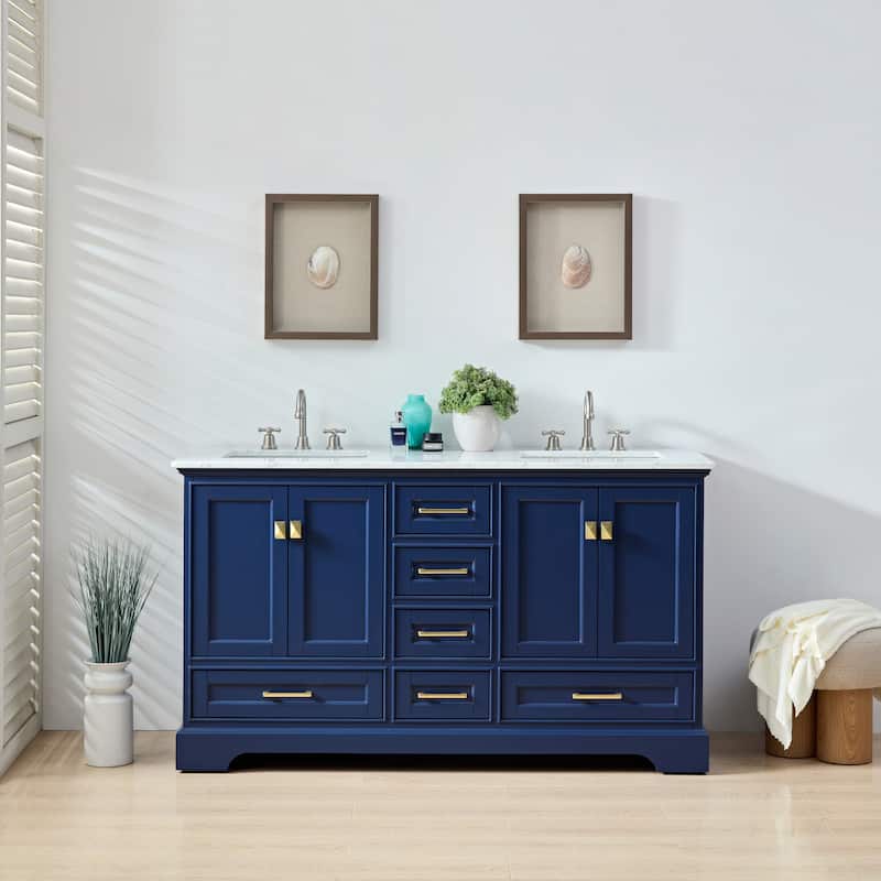 Stufurhome Brittany Dark Blue 60 inch Double Sink Bathroom Vanity - 60*22*34.5in