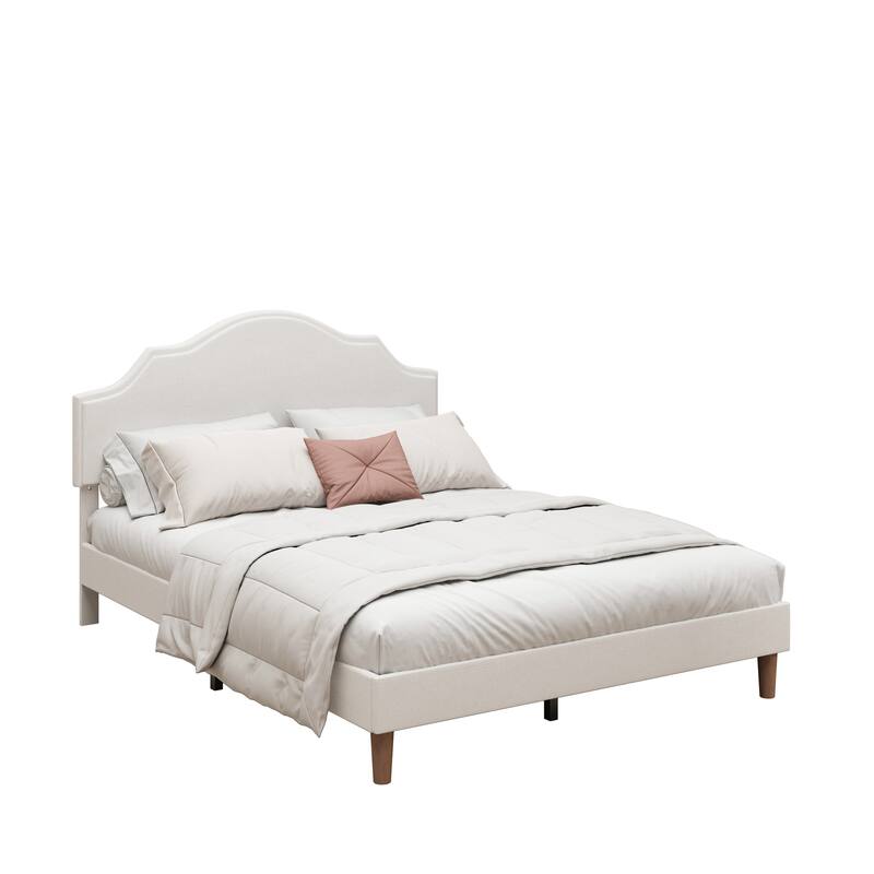 Queen Size Bed Frame Upholstered Platform Bed with Adjustable Headboard,Linen Fabric Padded, Modern Simple Style Platform Bed
