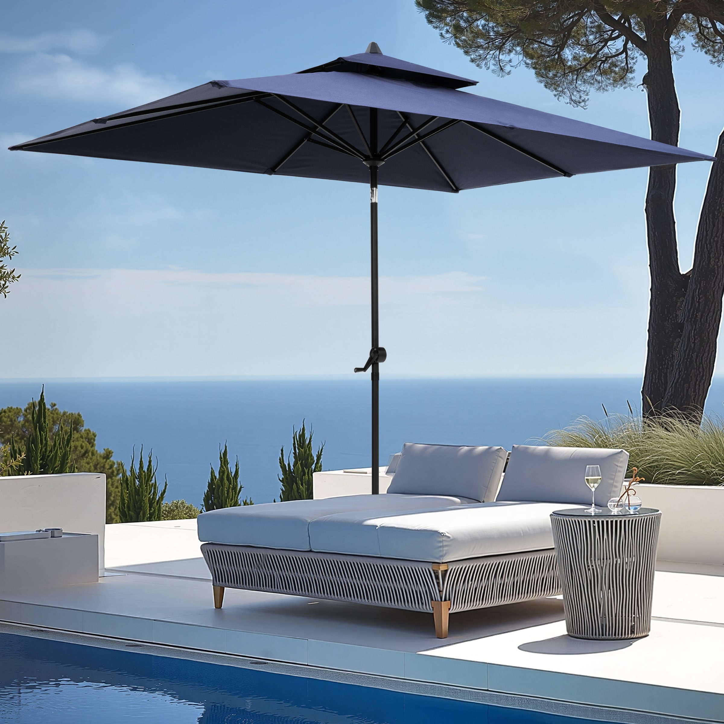 VredHom 9 x 5 Ft Outdoor Rectangular Market Umbrella with Double
