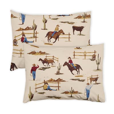 Sweet Jojo Designs Brown Western Cowboy Boy Pillow Shams 2 Pack Set Wild West Southern Charm Country South Horse Cow Animal Tan