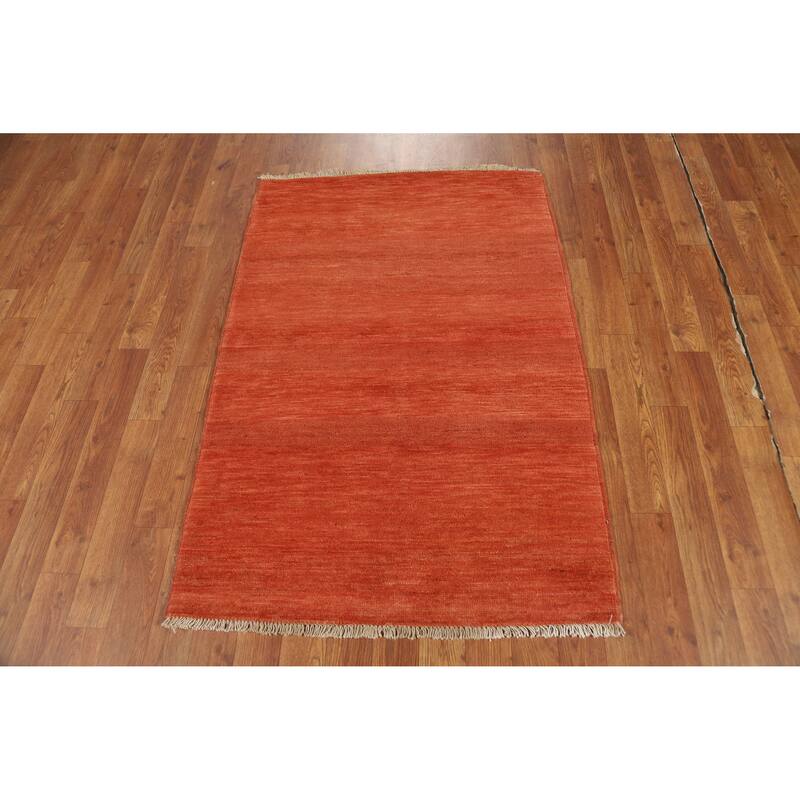Contemporary Orange Gabbeh Oriental Accent Rug Handmade Wool Carpet - 2'10" x 4'1"