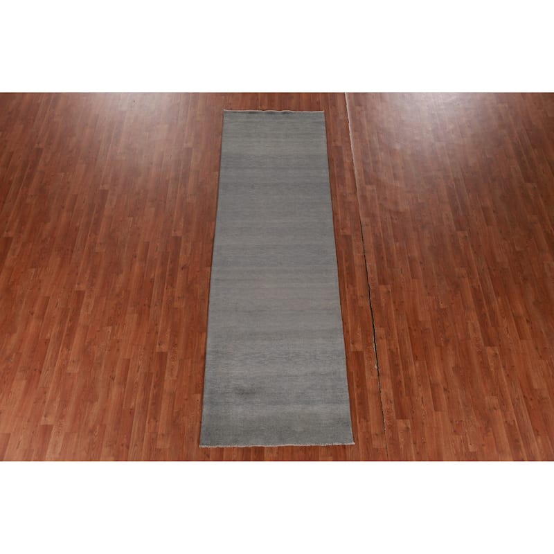 Hand Knotted Oriental 100% Wool Carpet Modern Solid Greys & Charcoal Gabbeh Runner Rug - 10' 1'' X 3' 1''