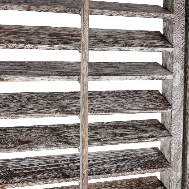 Gray Wood Distressed Shutter Top 3 Panel Partition Room Divider Screen with Brown Accents