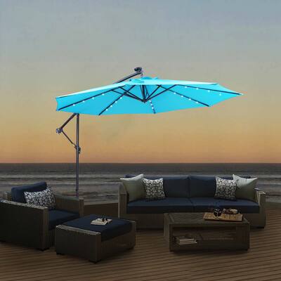 10 FT Solar LED Patio Outdoor Umbrella Hanging Cantilever Umbrella
