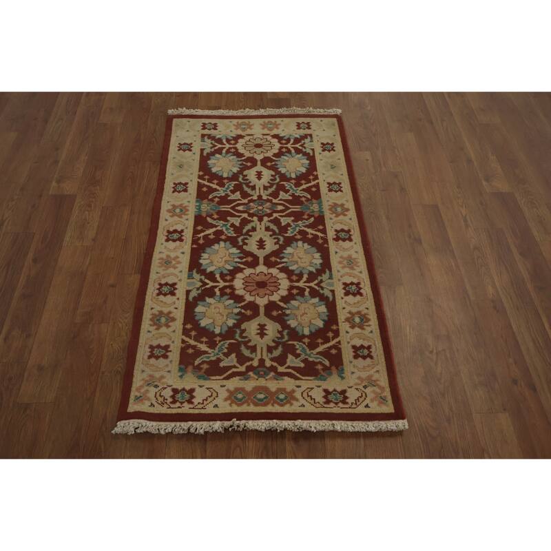 Hand Knotted Oriental 100% Wool Carpet Traditional All-Over Oranges & Rust Ziegler Area Rug - 3' 8'' X 2' 0''