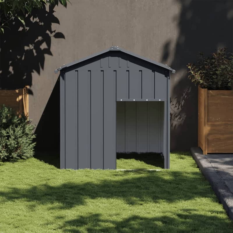 vidaXL Dog House with Roof Outdoor Dog Kennel Animal House Galvanized Steel - Anthracite