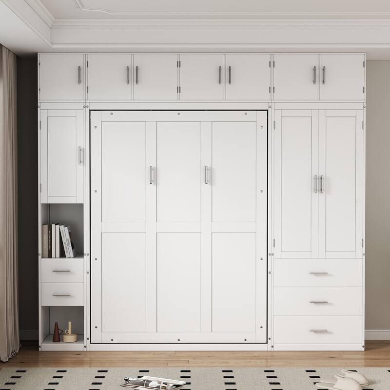 Full Size Modern Murphy Bed with Drawers, Lockers, and Wardrobes