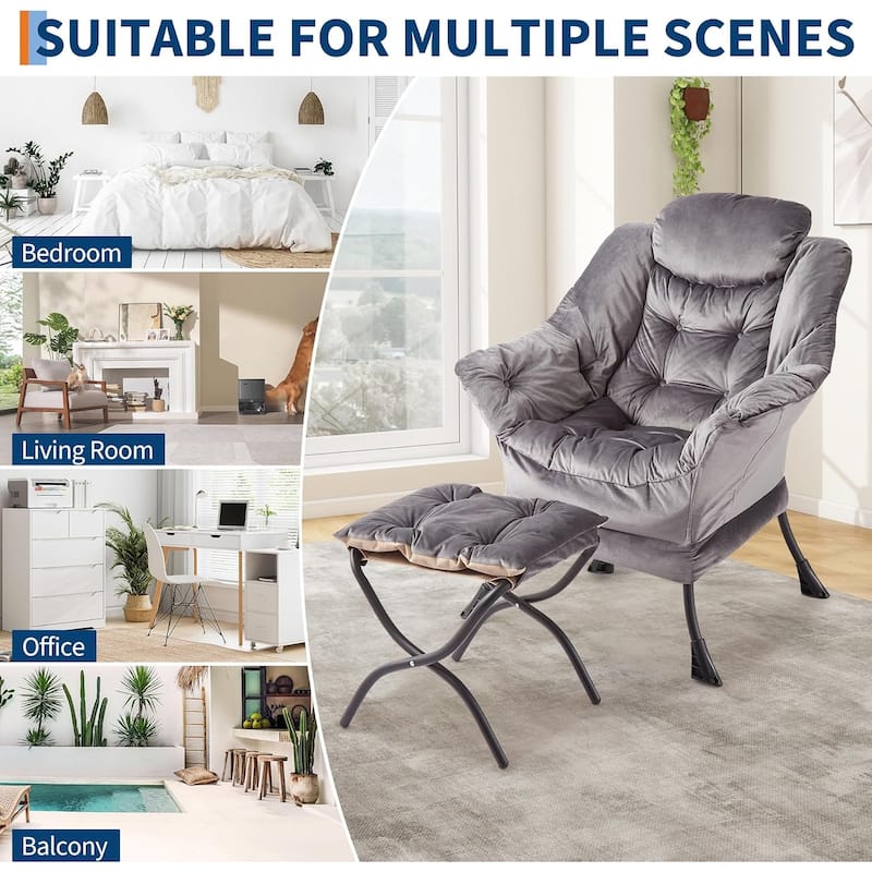 Lazy Chair with Ottoman,Reading Armchair with Side Pocket for Living Room