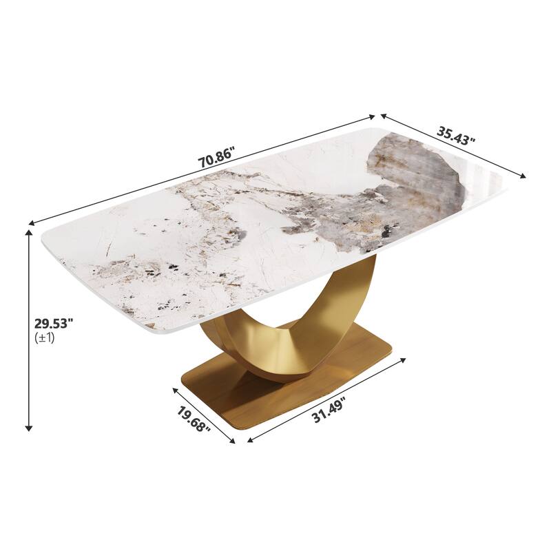 Modern Rectangle Marble Dining Table for 6-8, Marble Kitchen Dinner Table with Gold Finish Metal Base