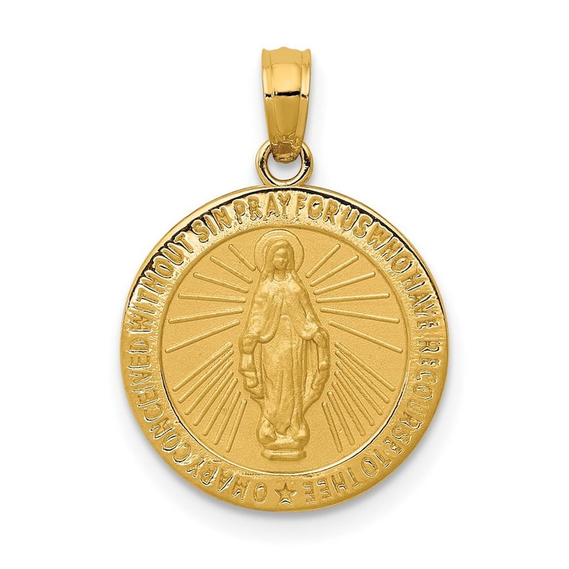 Curata 14k Yellow Gold 18" 14mm Miraculous Medal Pendant Necklace