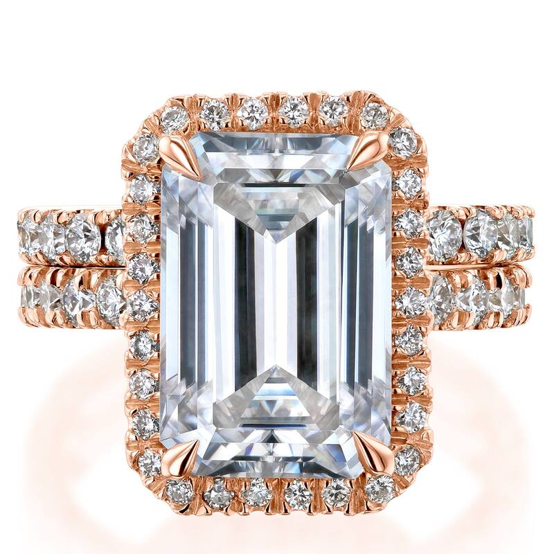 Kobelli Signature Collection Bold Series 6 Carats Lab Grown Diamond Certified 14k Solid Gold Emerald-cut Halo Eloise Bridal Set - Rose - 8