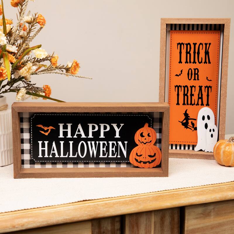 Happy Halloween Wooden Shadow Box Tabletop Sign - Set of 2