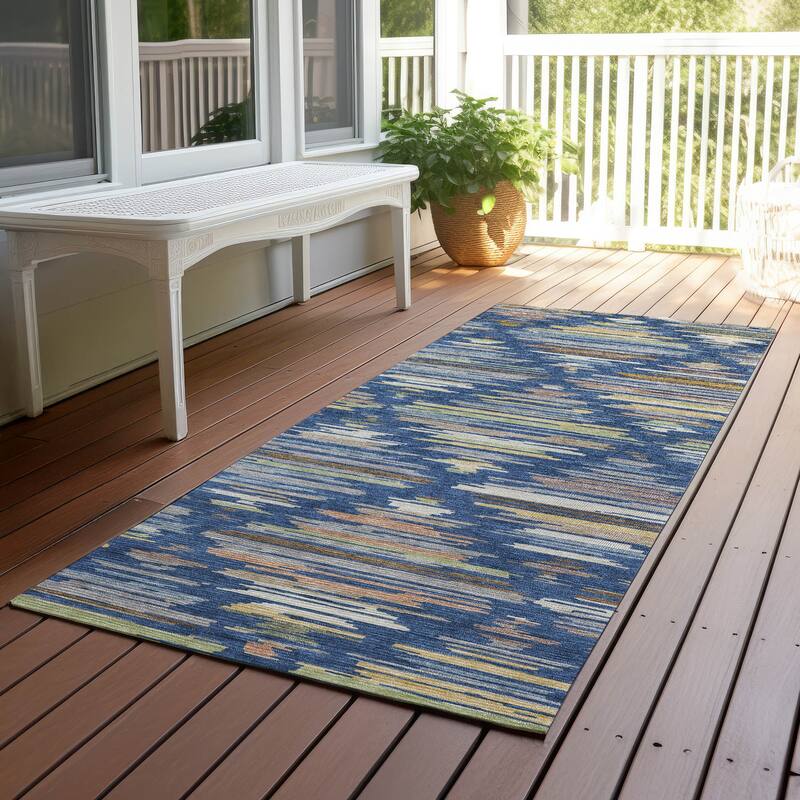 Machine Washable Indoor/ Outdoor Modern Trellis Chantille Rug - Navy - 2'3" x 7'6"