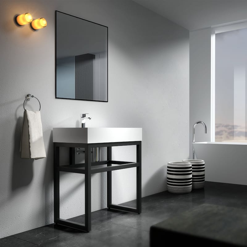 Stafford 30" Single Bathroom Sink - 18D x 30W x 34H - White-Black Base