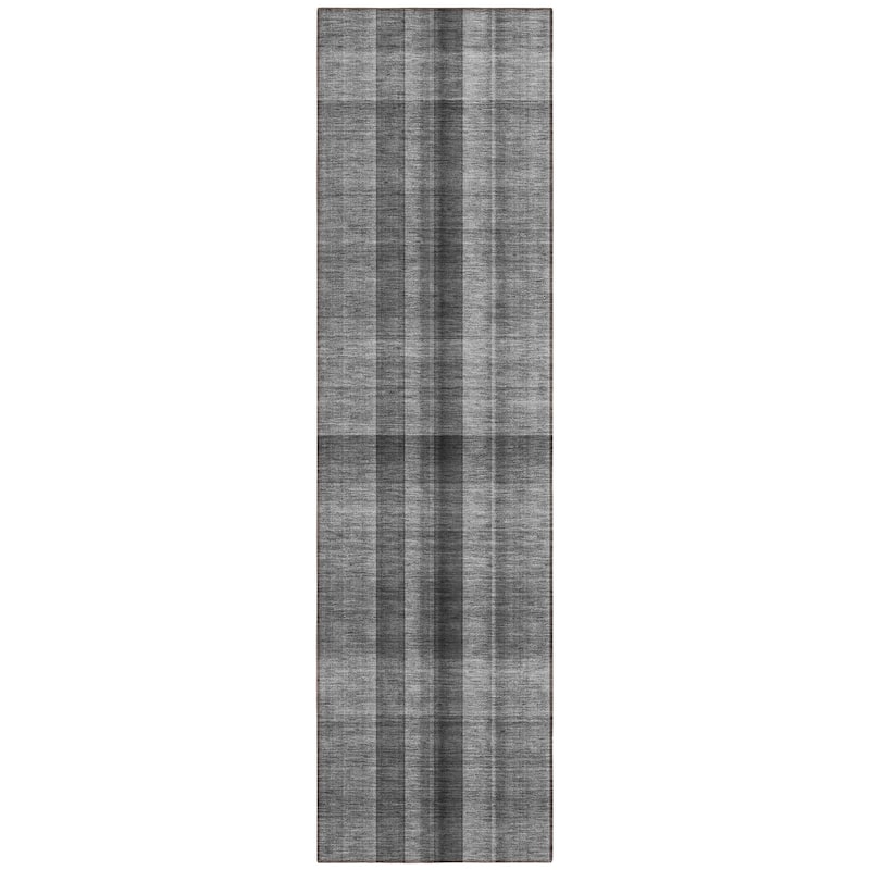 Machine Washable Indoor/ Outdoor Modern Plaid Chantille Rug