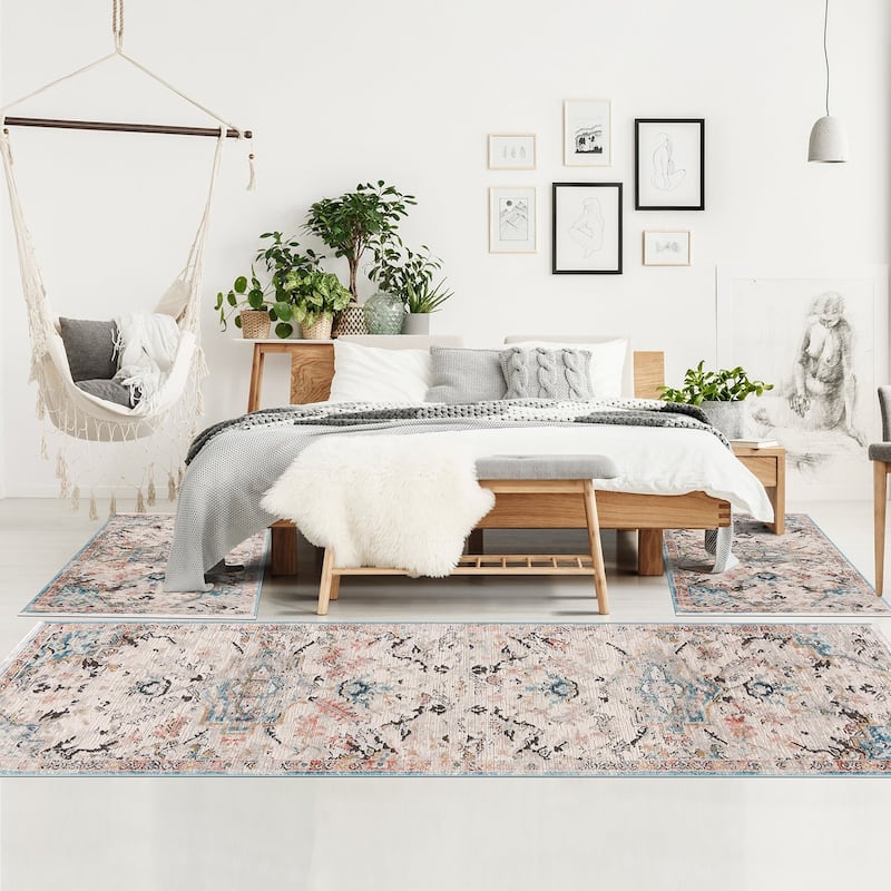 Traditional Persian Oriental Distressed Teal Turquoise Ivory Grey Orange Area Rug - 2'7"x4'11"