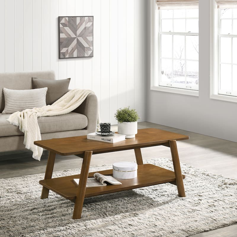 43.31" Mid-Century Modern Wooden Coffee Table with Storage Shelf for Living Room - Walnut